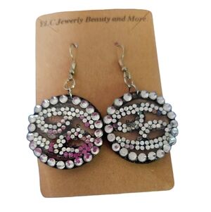 Round Pink and Silver Rhinestone Drop Earrings
